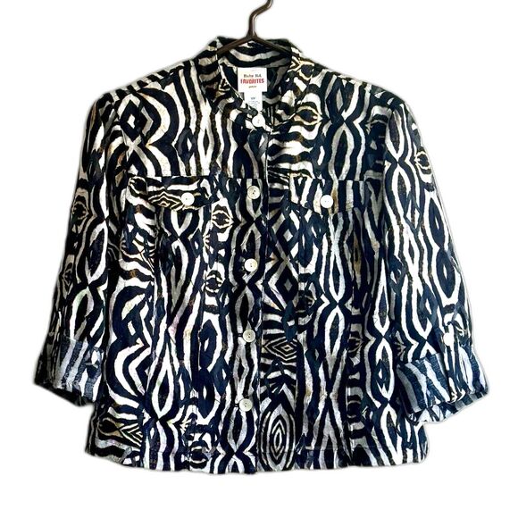 Ruby Rd Animal Print Sheer Burnout Jacket Black White 10P 3/4 Sleeve Adjustable - Picture 1 of 9